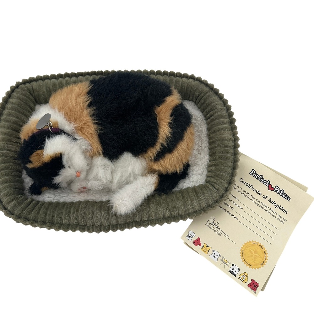 Perfect Petzzz Realistic Breathing Calico Cat Plush Toy with Bed and Certificate
